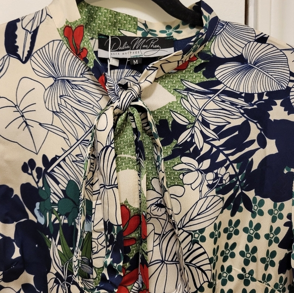 Dalia Macphee Tie Neck Printed Midi Dress Size Medium - Picture 5 of 16